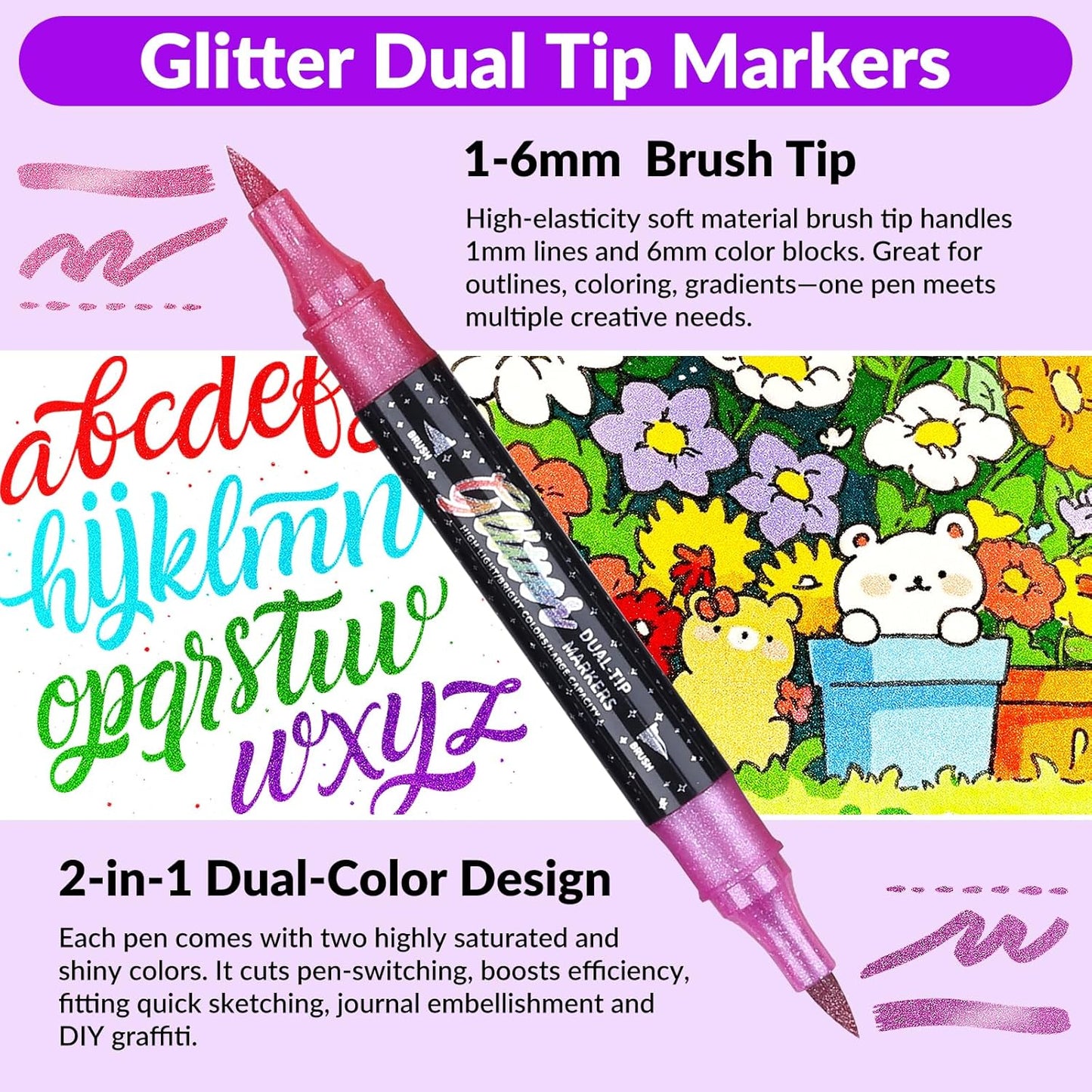 Glitter Brush Marker Set | 24 Color Set
