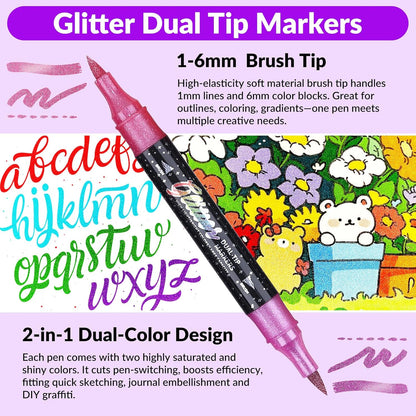Glitter Brush Marker Set | 24 Color Set